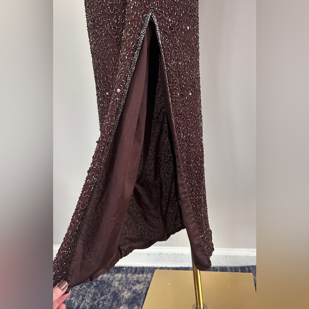 VINTAGE STENAY Silk Brown Bead Gown Art Deco Hollywood Glam Formal Maxi Dress 2 - Picture 7 of 13